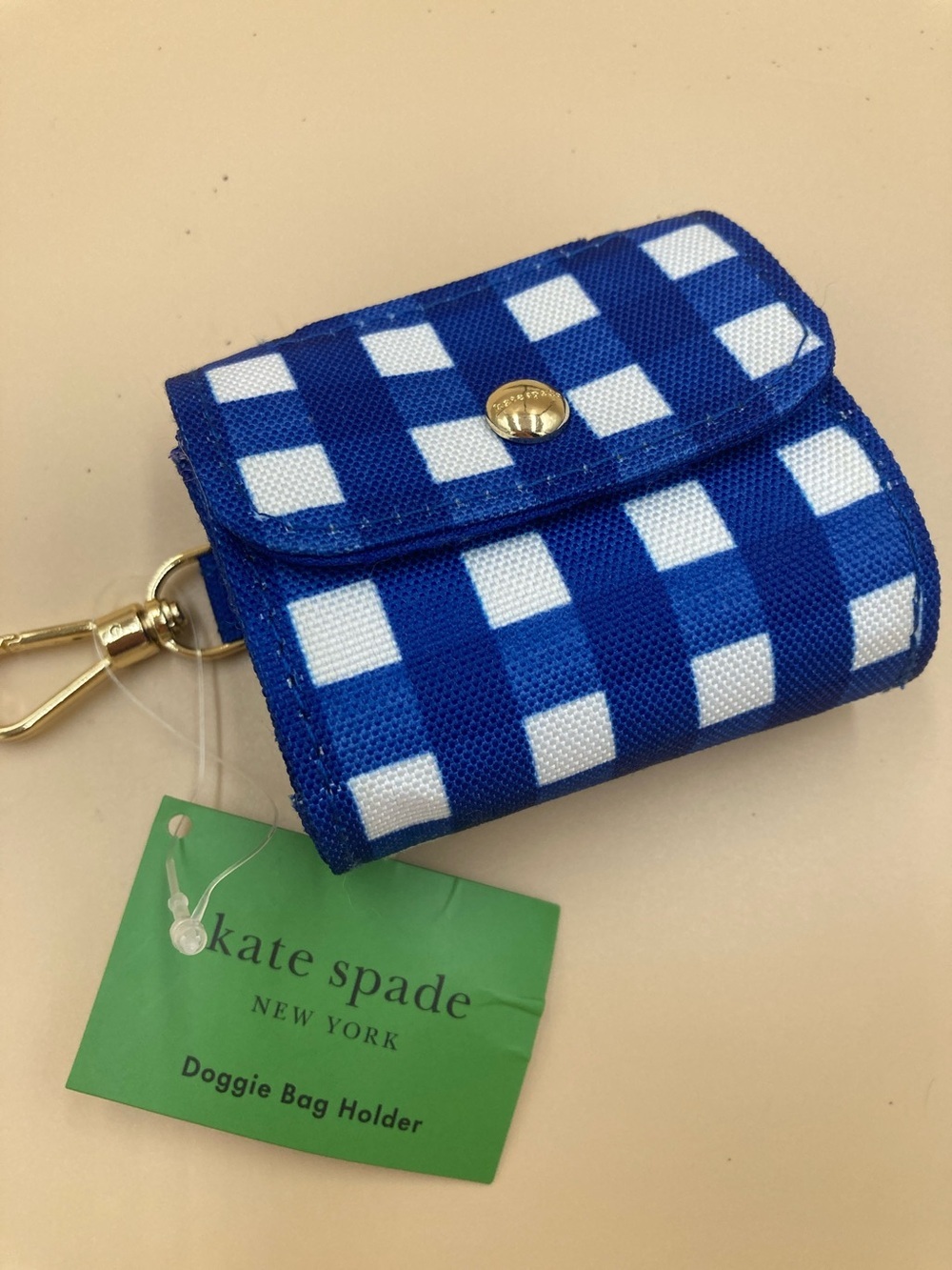 kate spade Blue and White Gingham Doggie Bag Holder